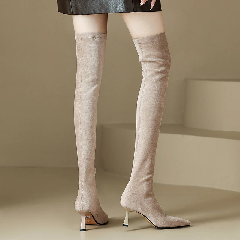 过膝弹力靴高跟靴子大腿靴瘦瘦弹力靴通勤黑色显瘦大码靴子单靴潮