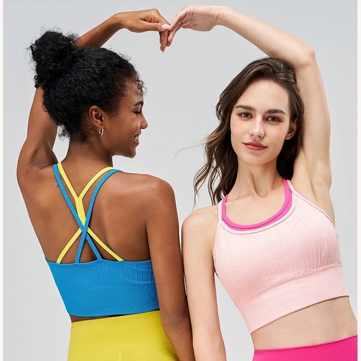 撞色高强度假两件文胸运动背心女一体式瑜伽健身透气吸汗防震美背