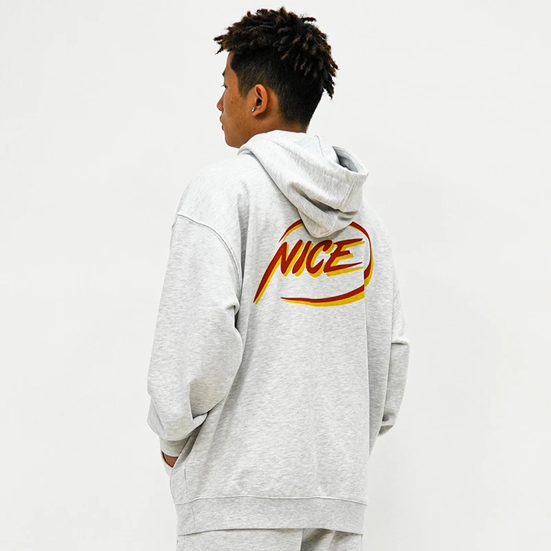 NICEID NICE LOGO美式运动卫衣毛圈男女春秋休闲宽松连帽套头