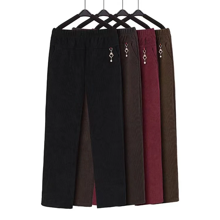 中老年灯芯绒秋冬季休闲长裤秋冬不加绒妈妈加肥加大直筒裤002