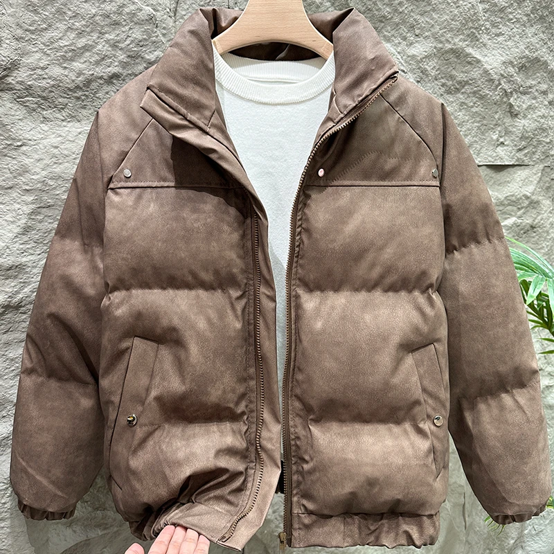 美式复古pu皮冬装棉服男士百搭宽松潮牌加厚立领保暖质感棉衣外套