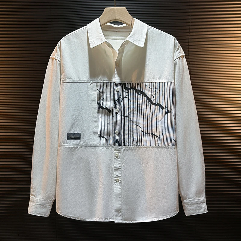 欧货潮牌春秋新款印花衬衫男潮流高级感痞帅休闲衬衣男士衬衫