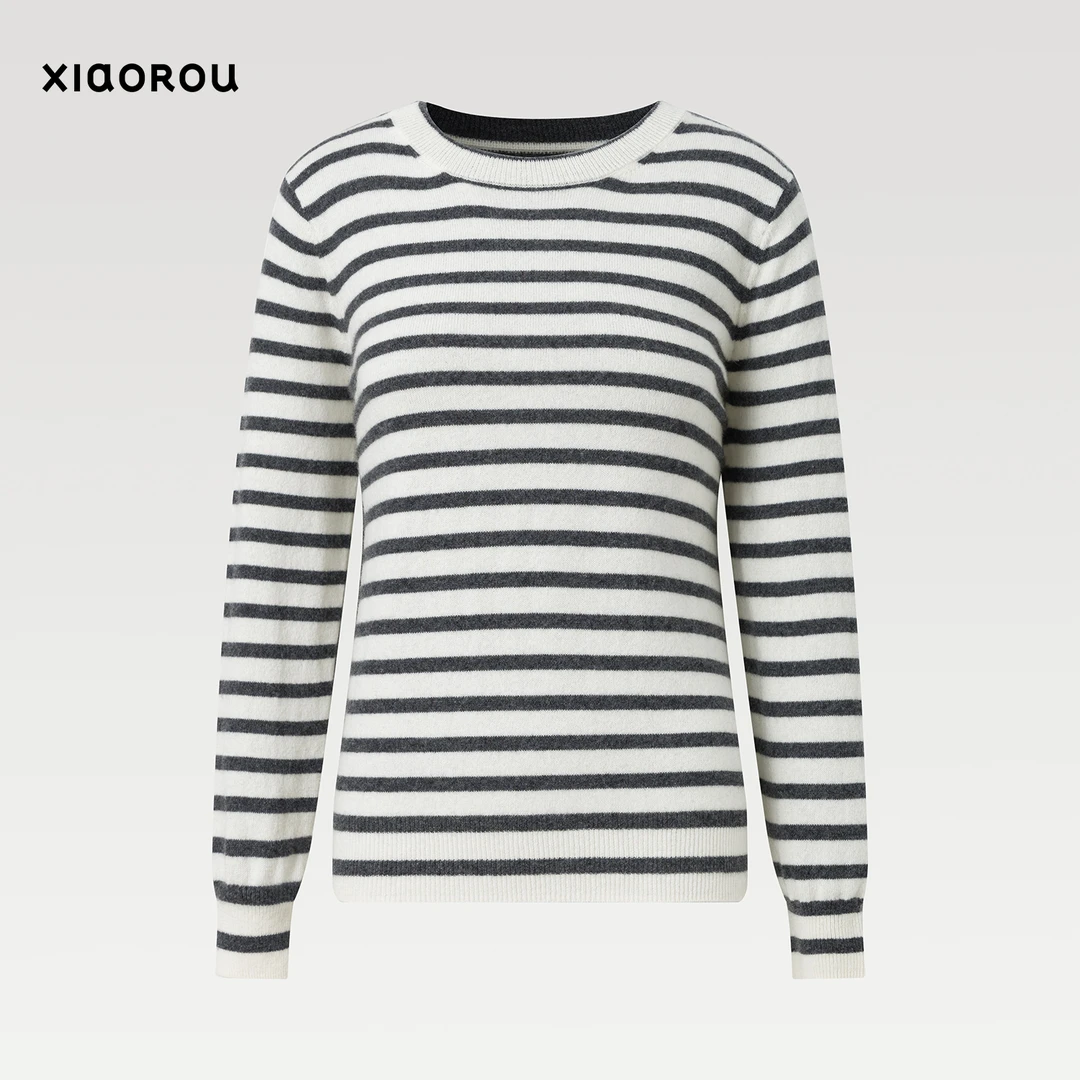 XIAOROU/小柔W0101  Quiet luxury百搭羊绒条纹衫