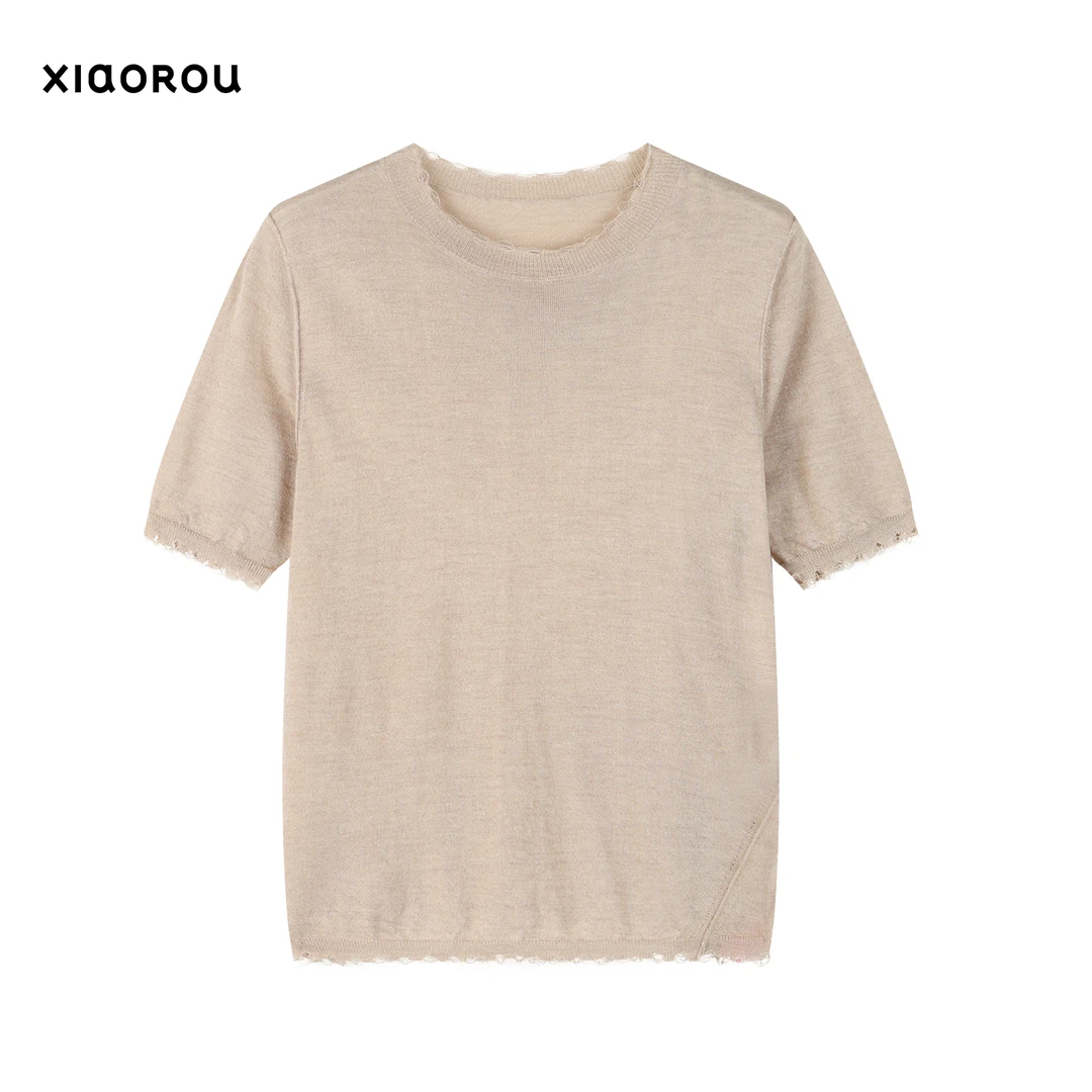 XIAOROU/小柔SC043 Quiet Luxury静奢风桑蚕丝绒clean fit短袖