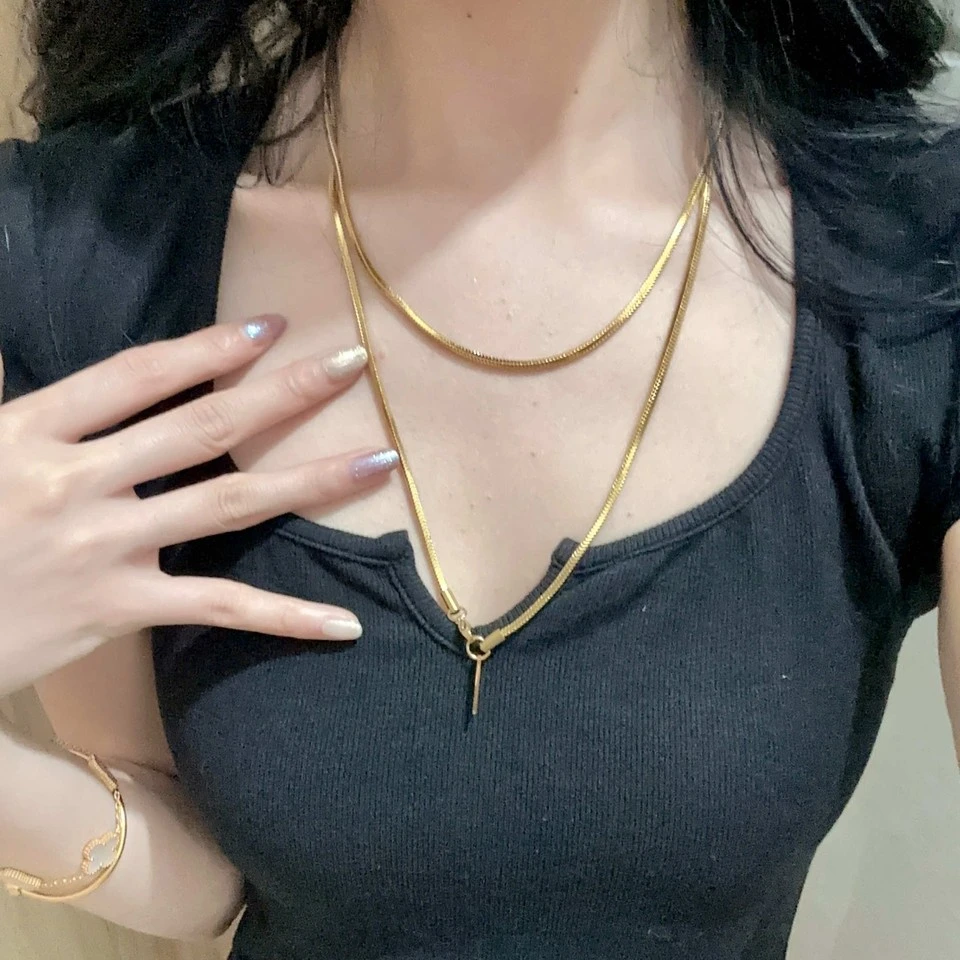 钛钢项链 简约金色方蛇链叠戴蛇骨链轻奢骨兰项链个性潮流百搭配