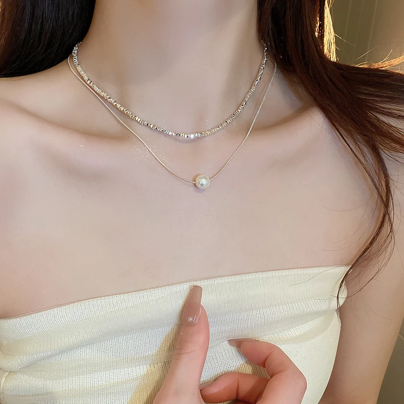 铜合金项链 双层叠戴气质项链2025新款法式超闪碎银子锁骨链设计