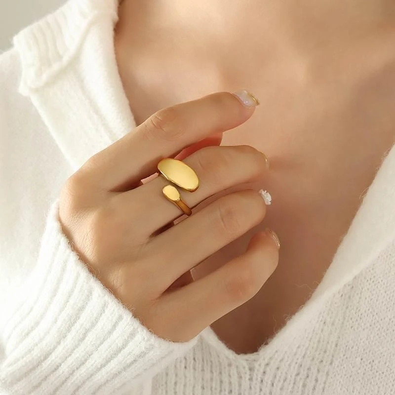 钛钢戒指 欧美ins复古风极简异形平面开口戒指钛钢不掉色尾戒指环