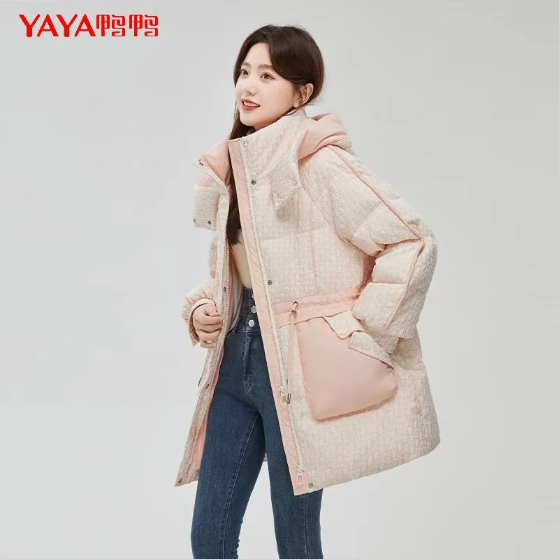 YAYA/鸭鸭【YE2B622935L】韩版新款时尚气质休闲中长款羽绒服外套
