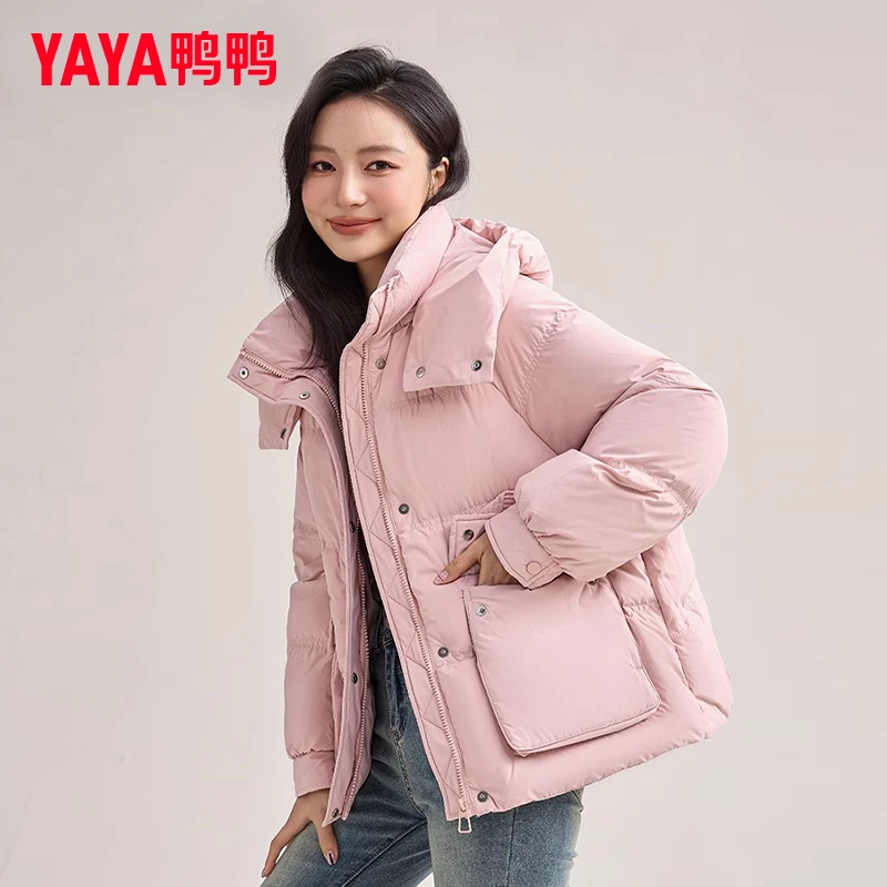 YAYA/鸭鸭女短款时尚百搭连帽防风鸭绒保暖外套韩版