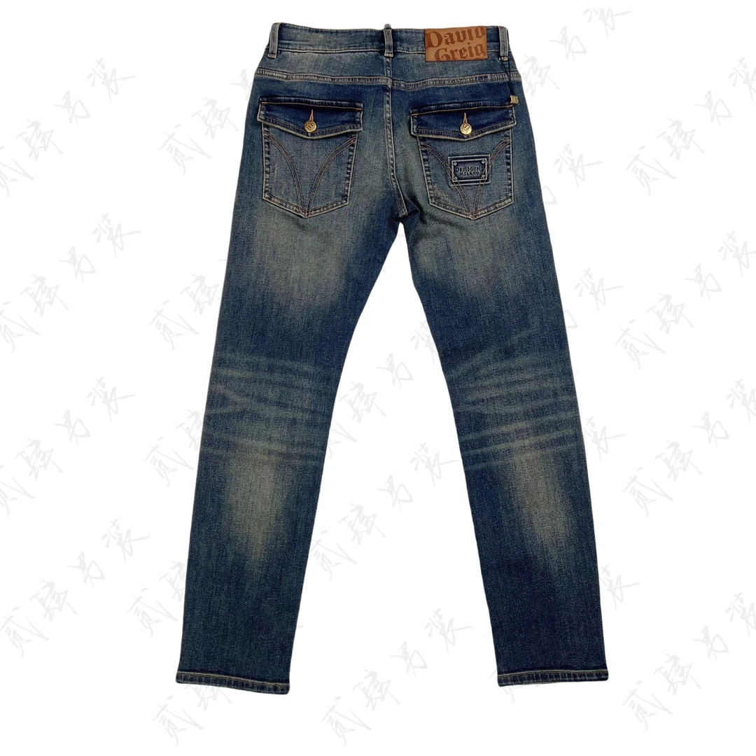 25早春新款复古怀旧色轻奢高端男士牛仔裤中腰商务百搭修身小直筒