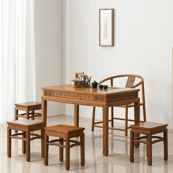 鸡翅木茶桌椅组合新中式全实木阳台功夫茶几泡茶桌红木小茶台整装