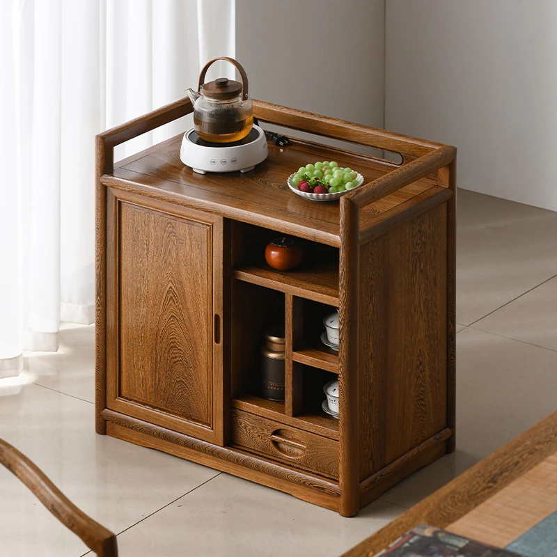 鸡翅木茶水柜实木餐边柜新中式红木茶几边柜客厅单门小茶柜储物柜