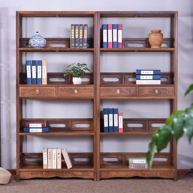 红木家具陈列架中式置物架简约实木书柜多层展示隔断架鸡翅木书架