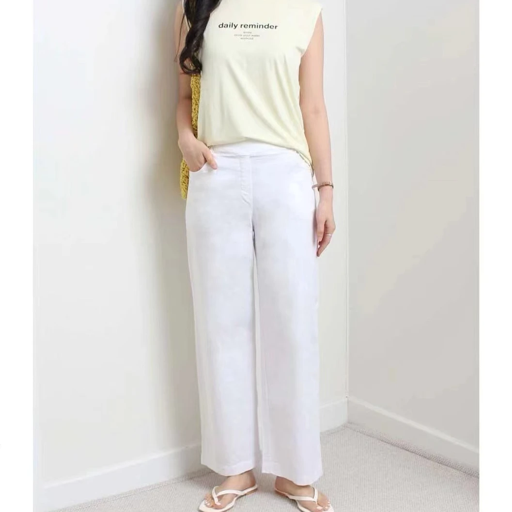新款白色阔腿直筒裤休闲百搭时尚舒适微弹微阔腿裤
