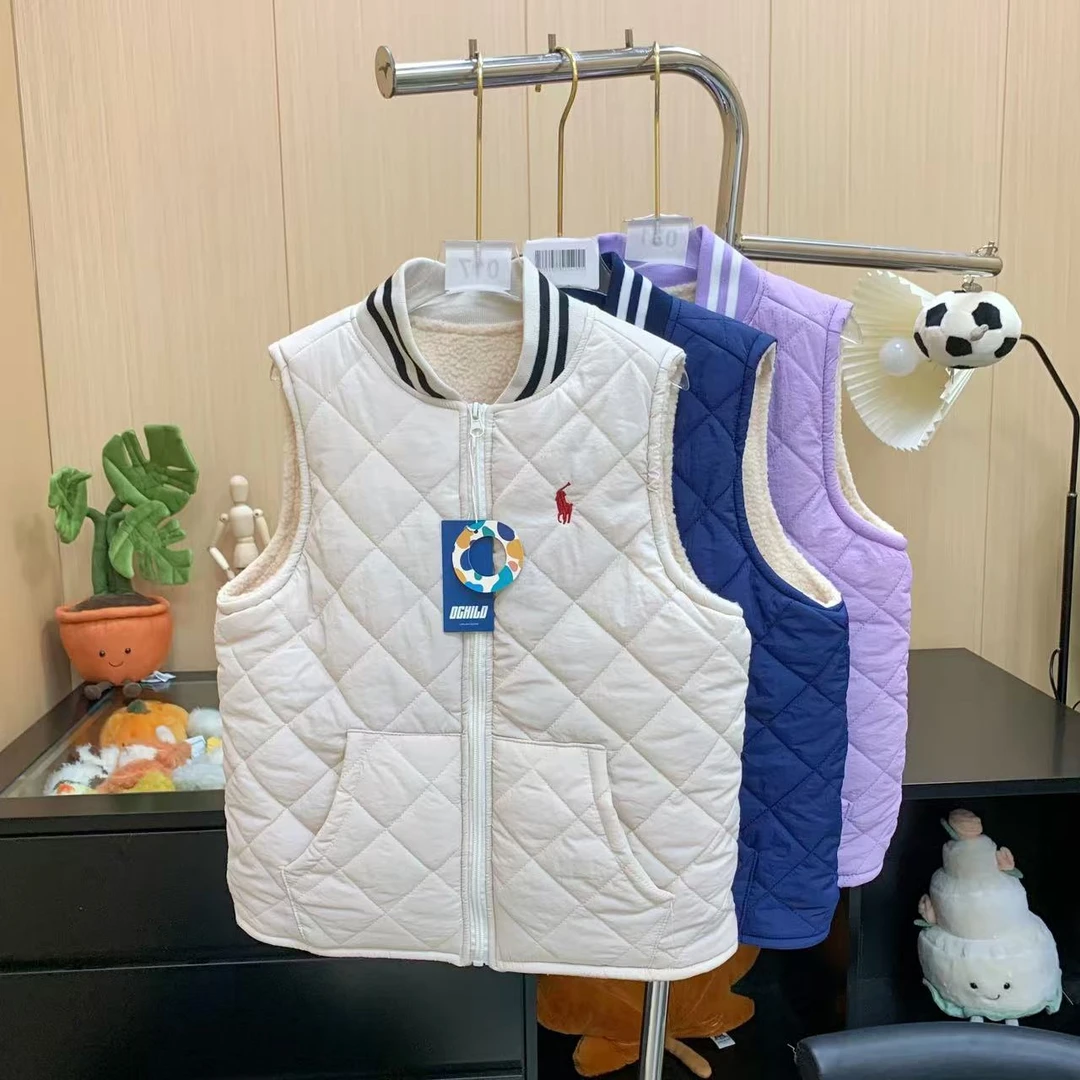 1108-N1603【009马甲】儿童秋冬新款童装毛茸茸菱形格马甲背心