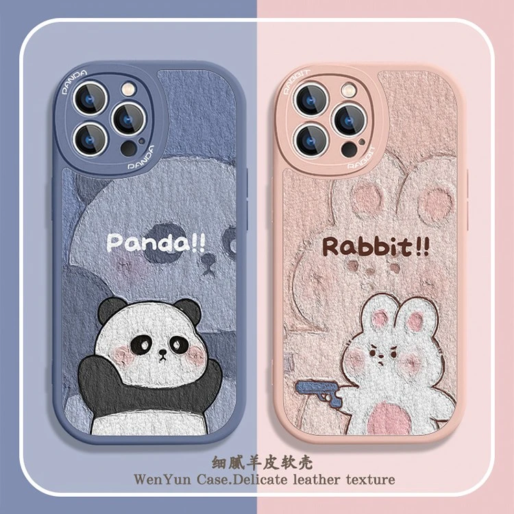 适用苹果/华为/小米/oppo/vivo情侣动漫熊猫兔子小羊皮防摔手机壳