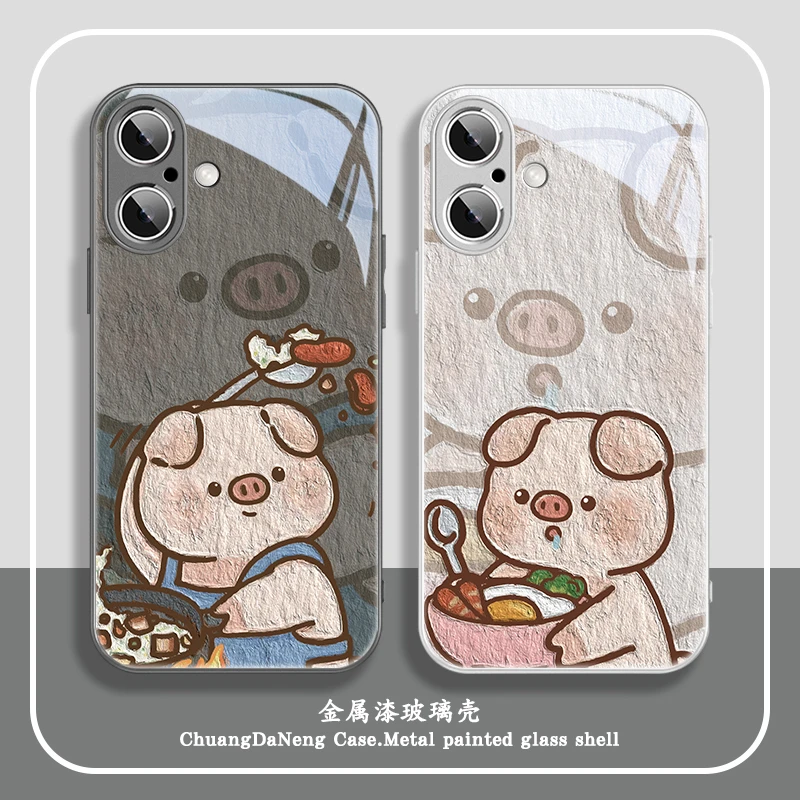 适用苹果16/华为pura70/小米14/oppo/vivo情侣油画可爱小猪手机壳