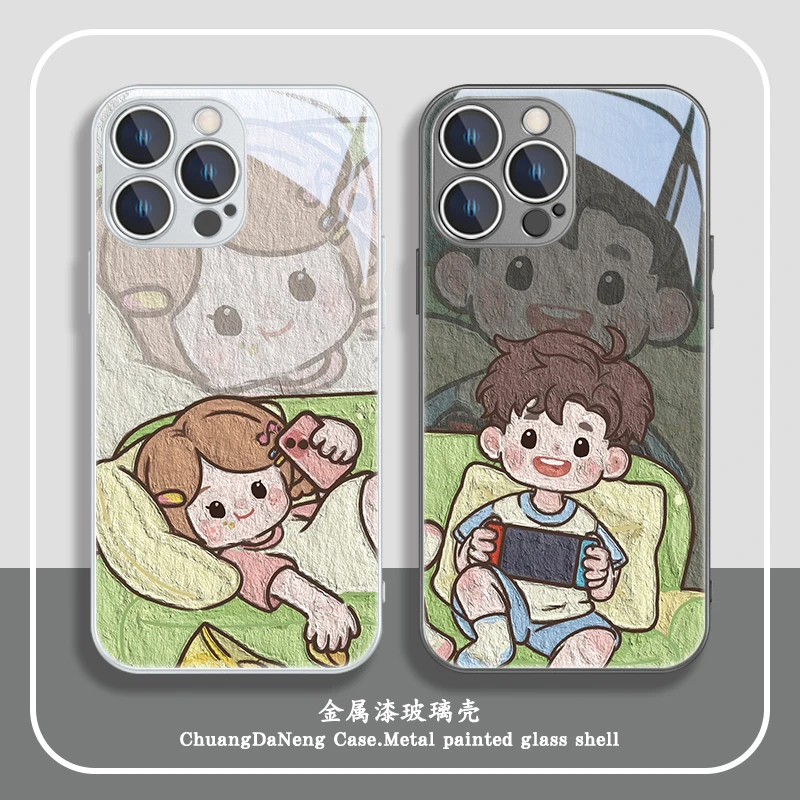 适用苹果15/华为pura70/小米14/oppo/vivo油画风情侣恩爱款手机壳