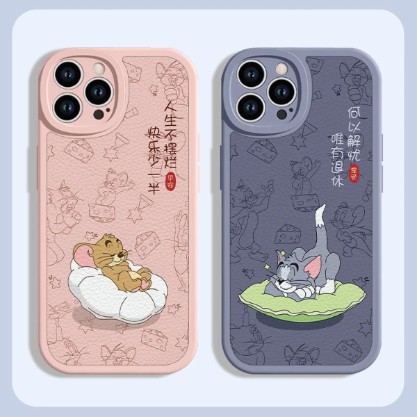 适用苹果15/华为mate60/小米14/oppo/vivo趣味猫和老鼠情侣手机壳