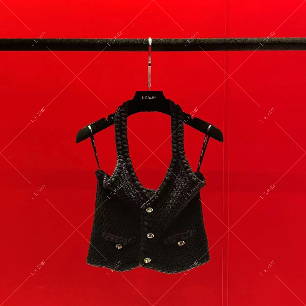 【L.K.BABY】夏日甜心  法式小香挂脖编织背心