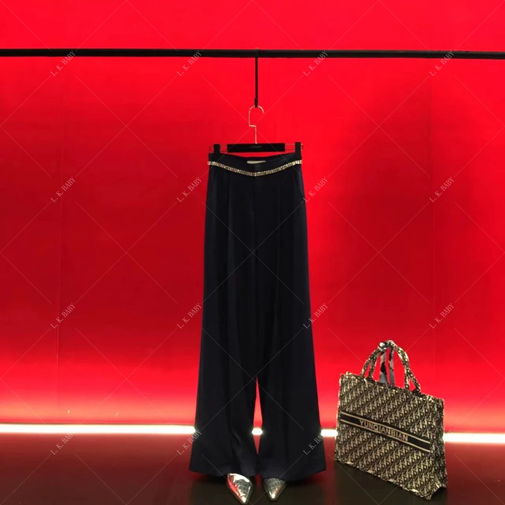 【L.K.BABY】冰蓝纤纤 时尚轻奢镶钻高腰气质西裤高腰西装裤设计师