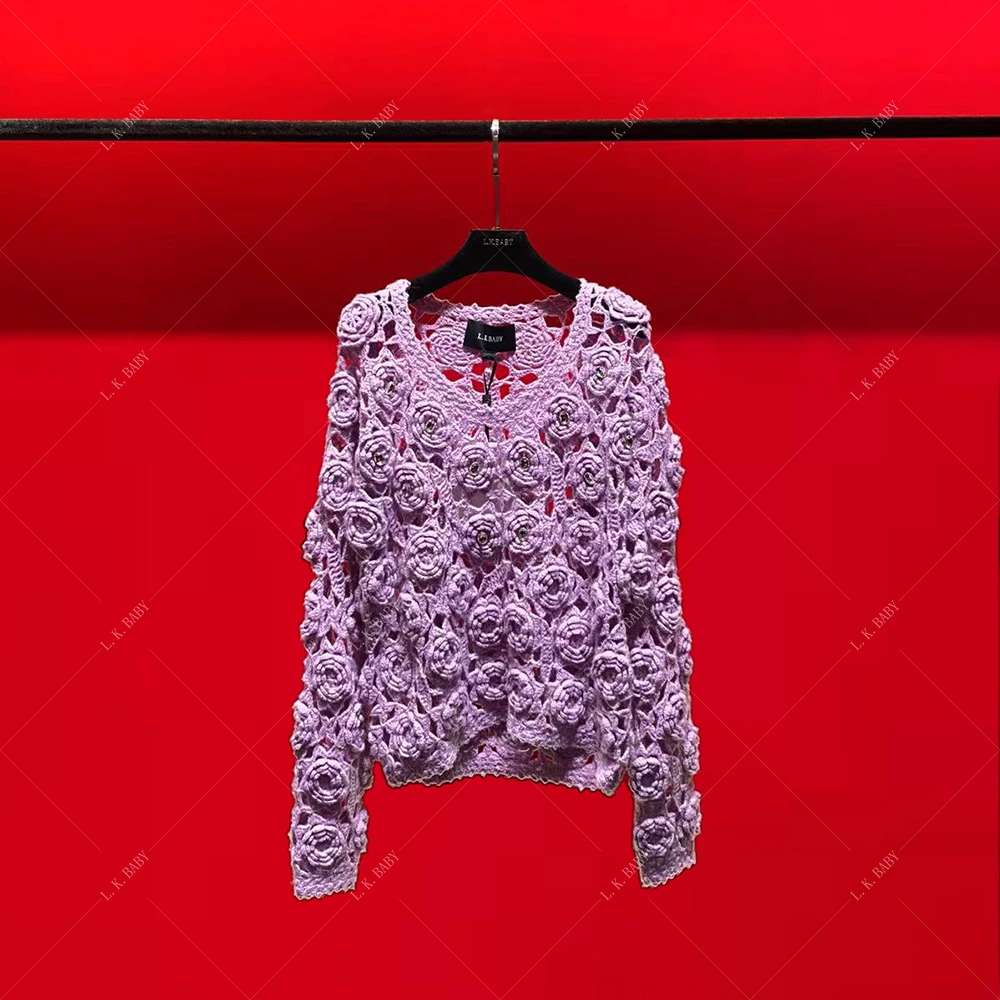 【L.K.BABY】万朵玫瑰 Couture重工镶钻镂空蕾丝钩花毛衣针织长袖