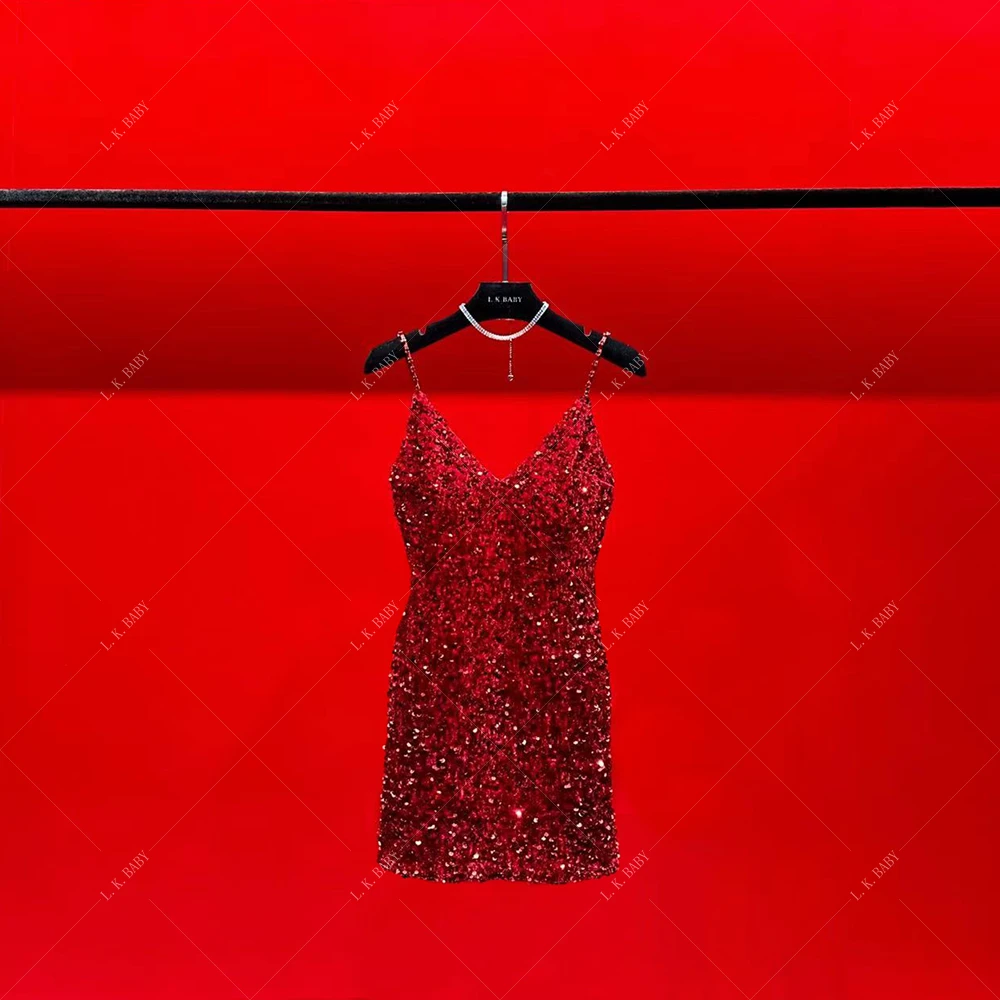 【L.K.BABY】人鱼公主 轻奢性感水钻亮片修身吊带连衣裙时尚显瘦