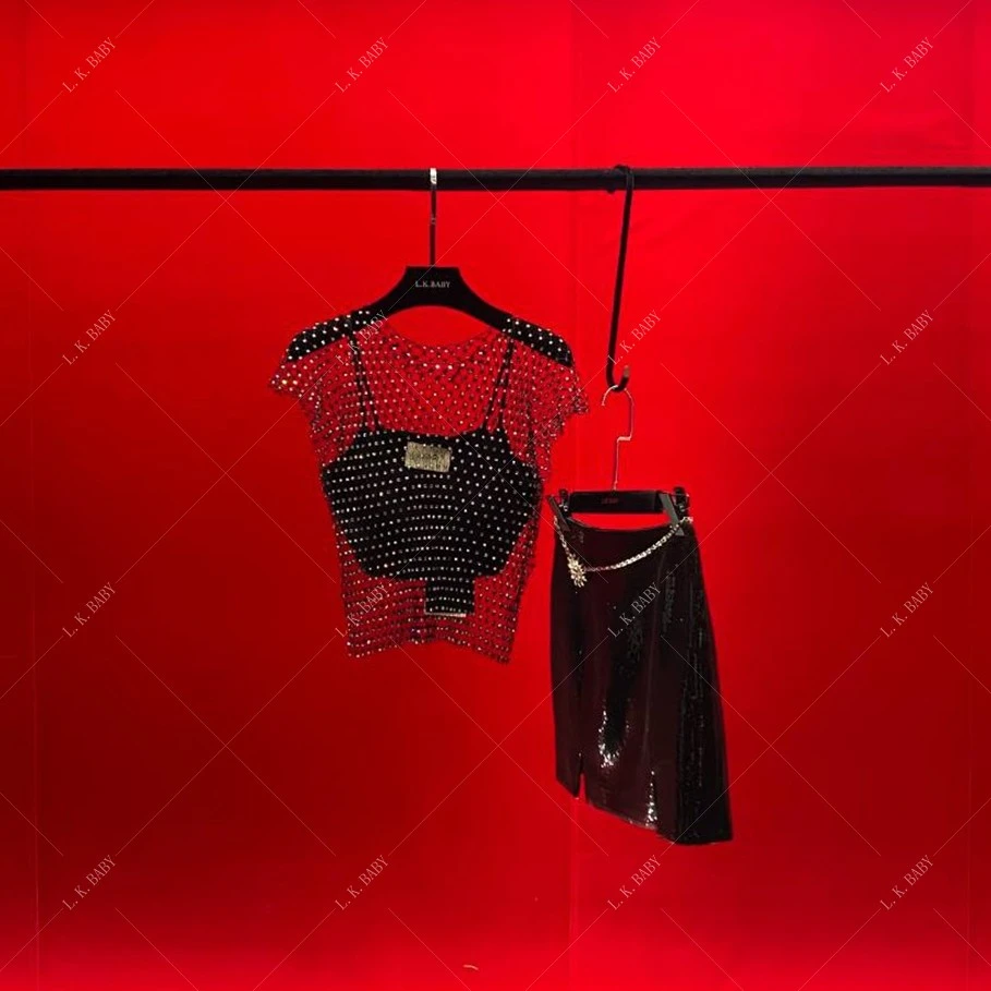 【L.K.BABY】衣度诱惑 重工闪钻镶钻镂空背心时尚显瘦夏季女士轻奢