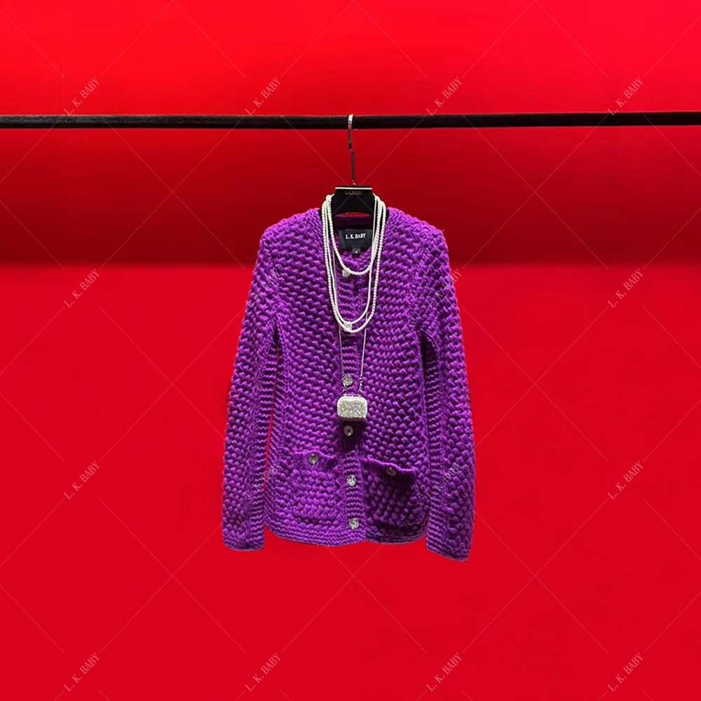 【L.K.BABY】紫丁香 高定重工钩针编织花纹开衫毛衣