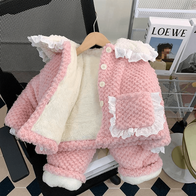 女童睡衣三层夹棉秋冬季儿童加厚保暖珊瑚绒法兰绒加绒宝宝家居服