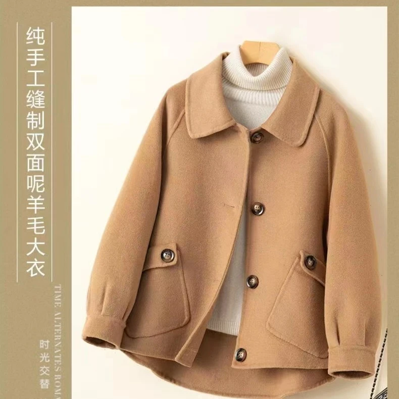 2022年新款双面羊绒大衣女时尚羊毛外套秋冬季中短款修身显瘦81
