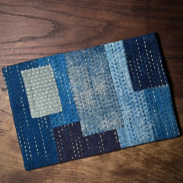 熙熙手作｜老蓝布古布拼布褴褛风密密缝茶席20*30手工轻奢高档