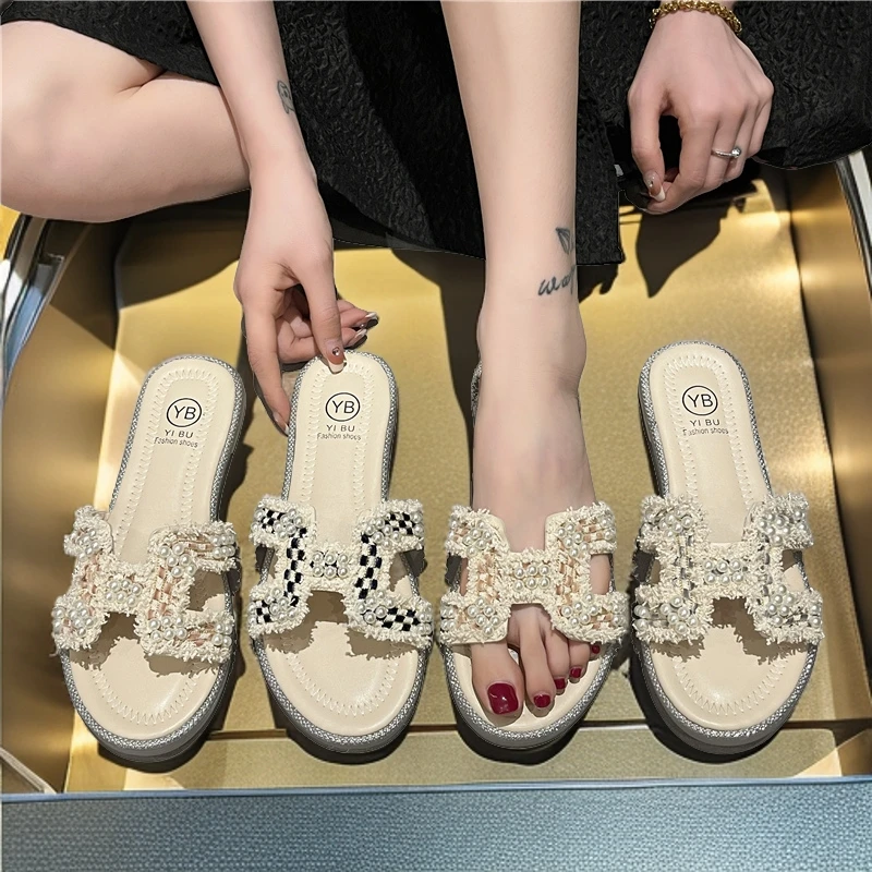 【9910】】网红一字拖凉鞋时尚百搭外穿厚底平底cs软底ins仙女风