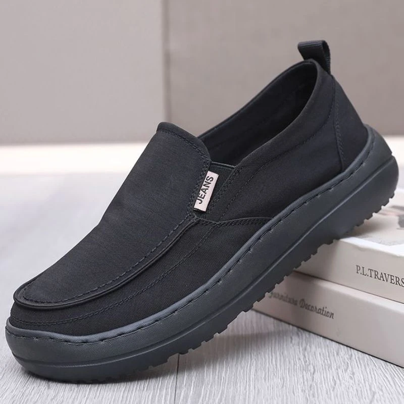 春秋老北京休闲男鞋宽脚爸爸鞋超轻薄透气防臭防滑黑色老人鞋宽头