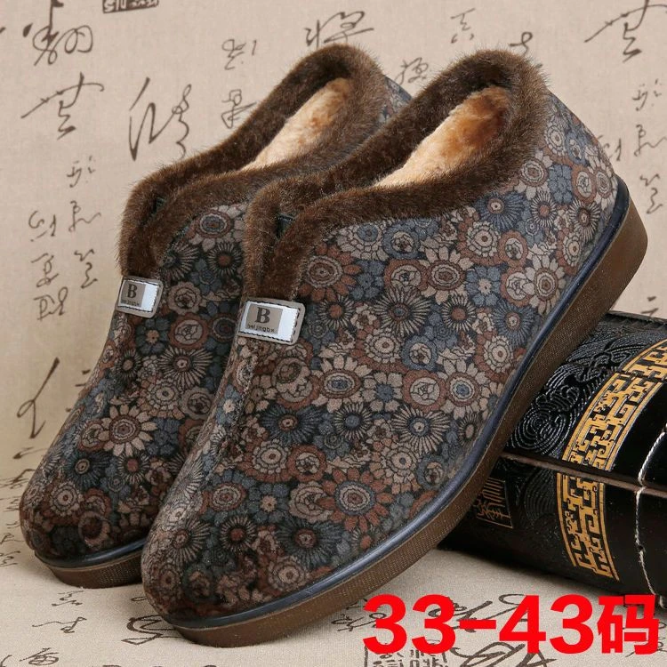 冬季老北京布鞋女棉鞋加绒加厚妈妈保暖软底防滑平底老人奶奶棉靴