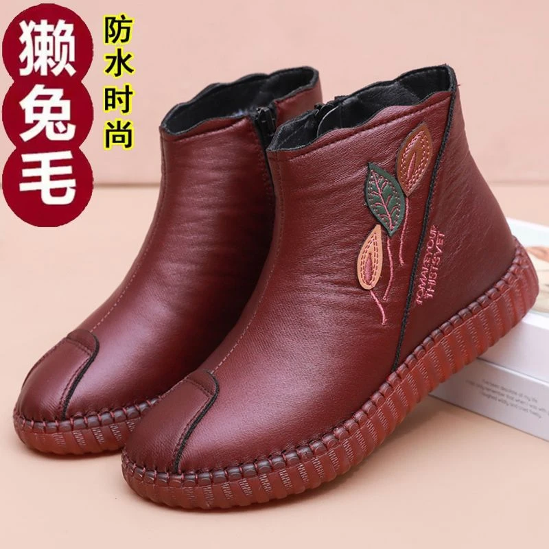 冬季老北京布鞋女棉鞋加绒加厚牛筋底防滑防水高帮中老年妈妈棉靴