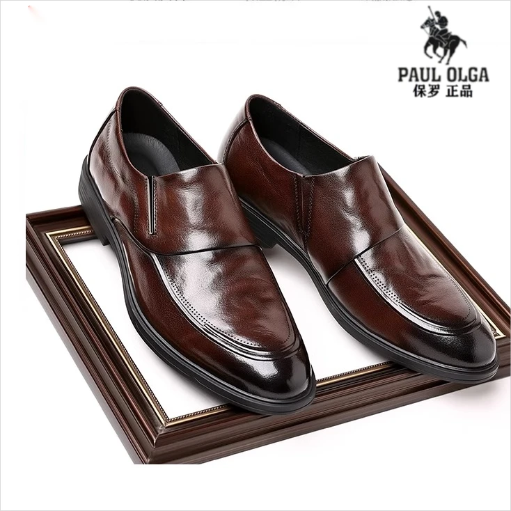 正品保罗黑色手工爆款2024新款商务正装真皮男士一脚蹬休闲男鞋子