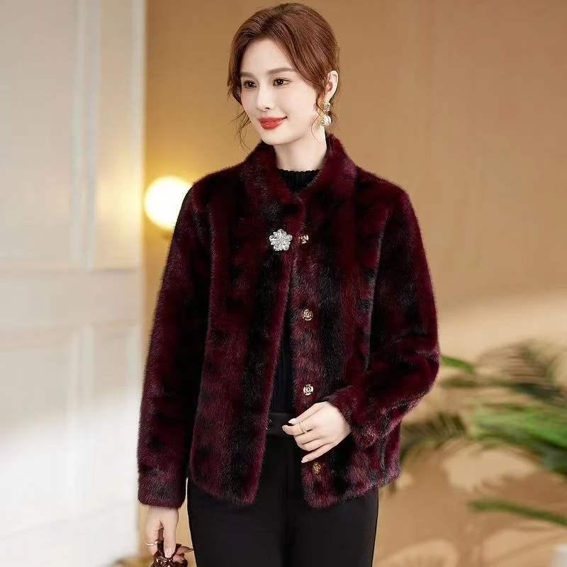 2025新款月牙立领时尚气质百搭洋气短款女外套貂毛皮草