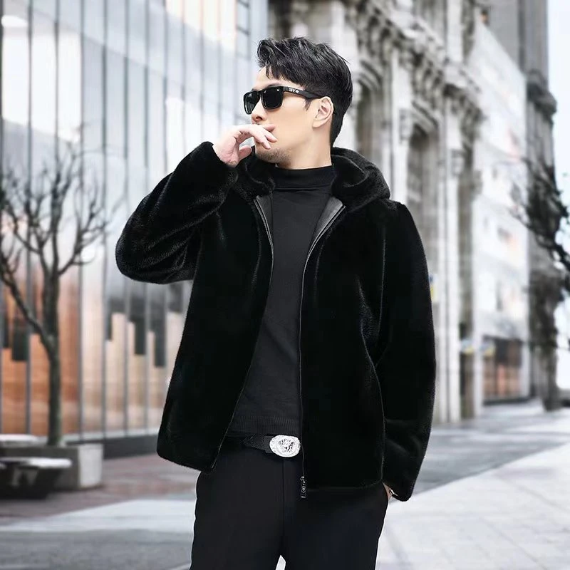 高档男士时尚潮流带帽秋冬纯色休闲保暖外套男