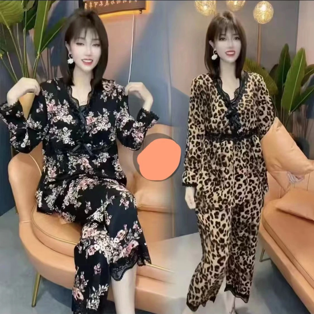 8850-2女士v领韩版新款时尚网红薄款大码套装家居服睡衣宽松春秋