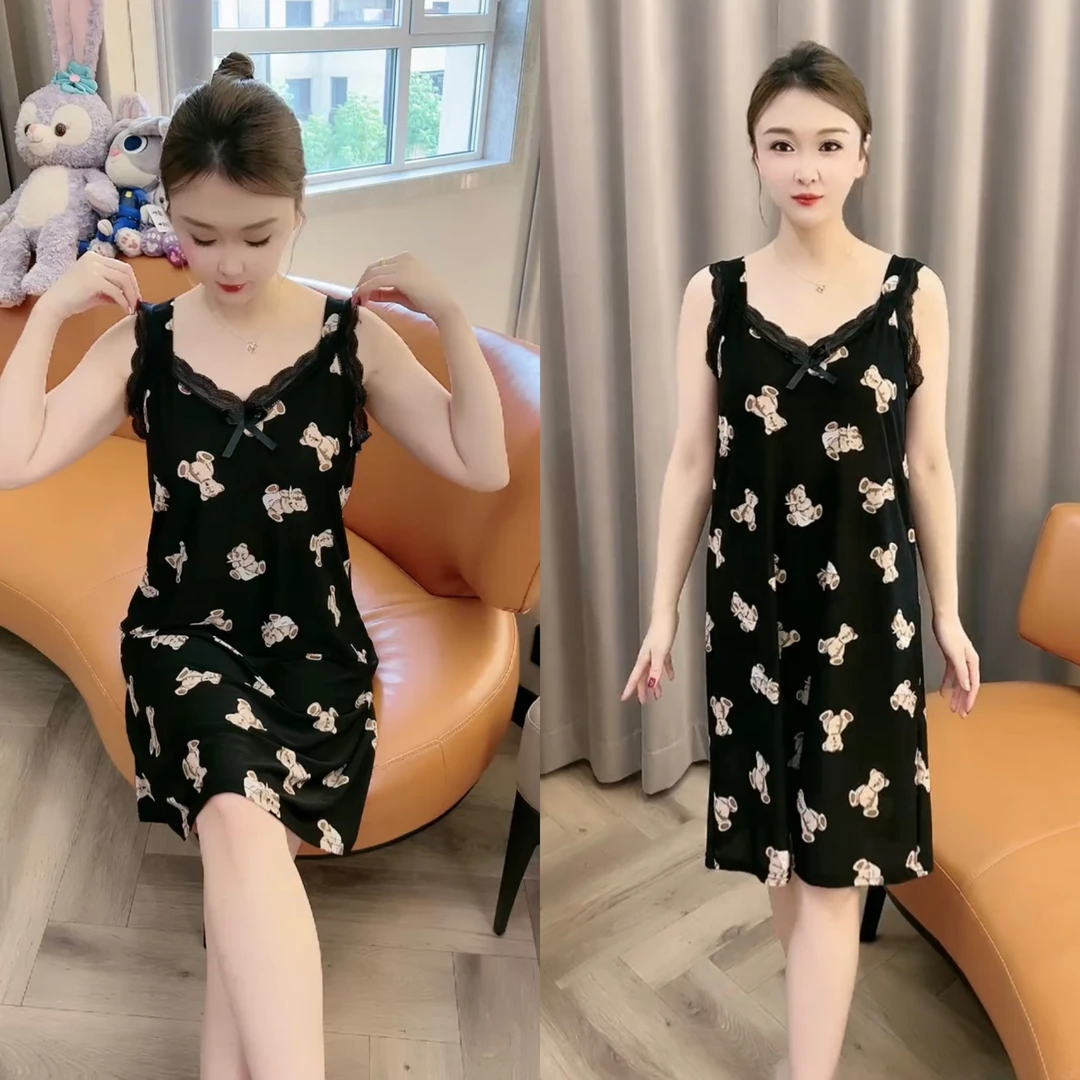 新款爆款家居服睡裙显瘦时尚夏季无袖大码薄款宽松气质吊带裙休闲