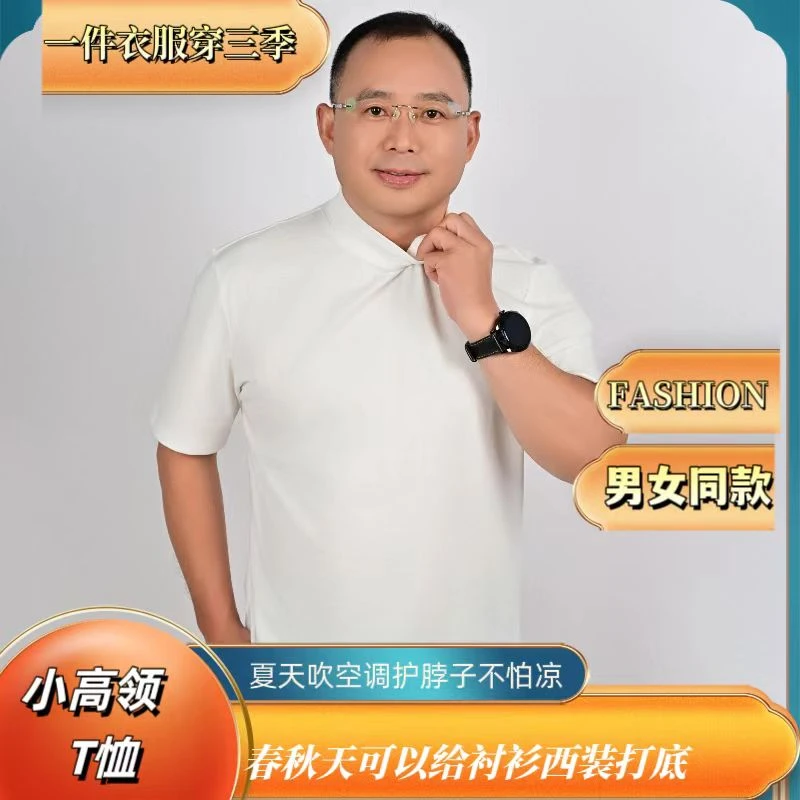 七夕买给ta的短袖T恤半高领上衣打底外穿休闲百搭抗皱男女款