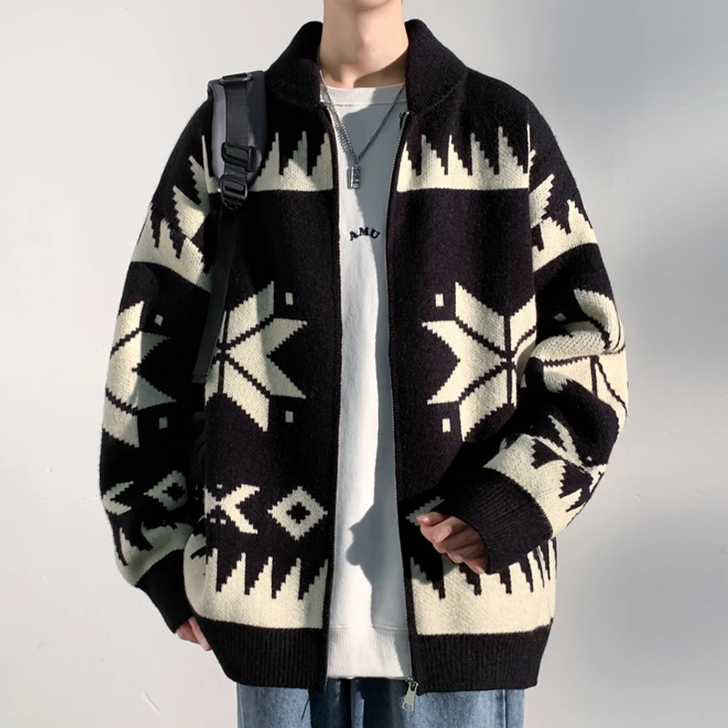 佐而不染日系复古潮牌撞色拉链针织衫男女生宽松ins立领开衫毛衣