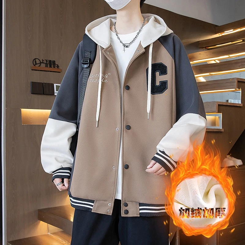 秋冬季青少年外套男初中高中学生加厚保暖宽松大童冬装棒球服夹克