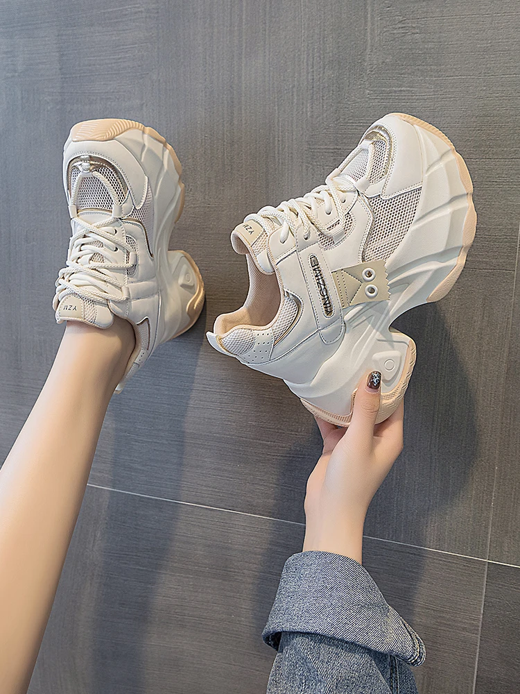 增高10公分老爹鞋女透气网面小白鞋5C02