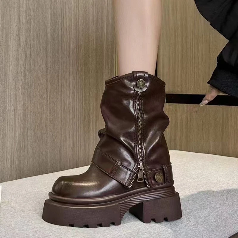 2024新款女鞋厚底小个子休闲马丁靴加绒 9758-1