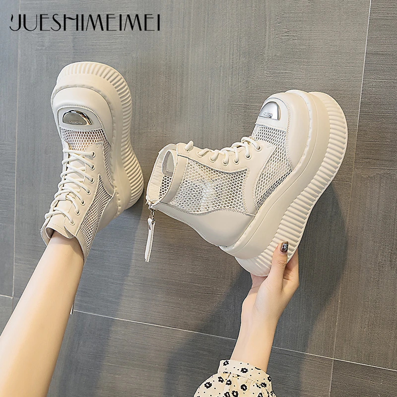 增高9CM马丁靴英伦风靴子2024夏季新款薄款厚底短靴 5C61