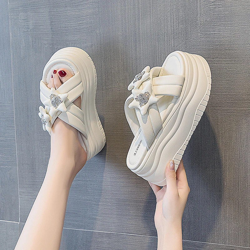 增高8CM2024夏季新款女鞋百搭小个子厚底鞋网红仙女风凉拖7806-1