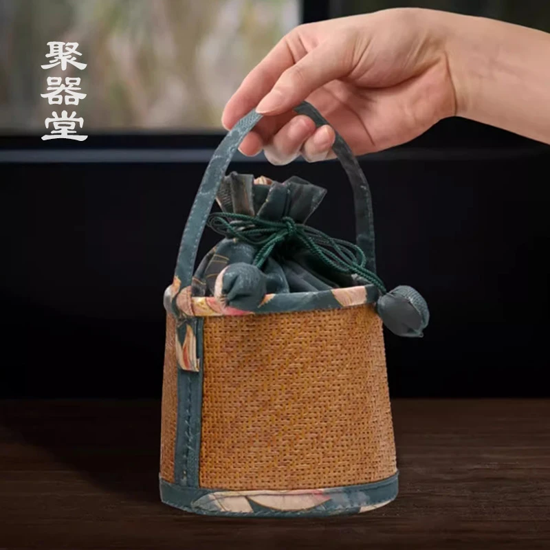 聚器堂中国风便携式茶具旅行包主人杯紫砂壶收纳袋文玩手串保护袋