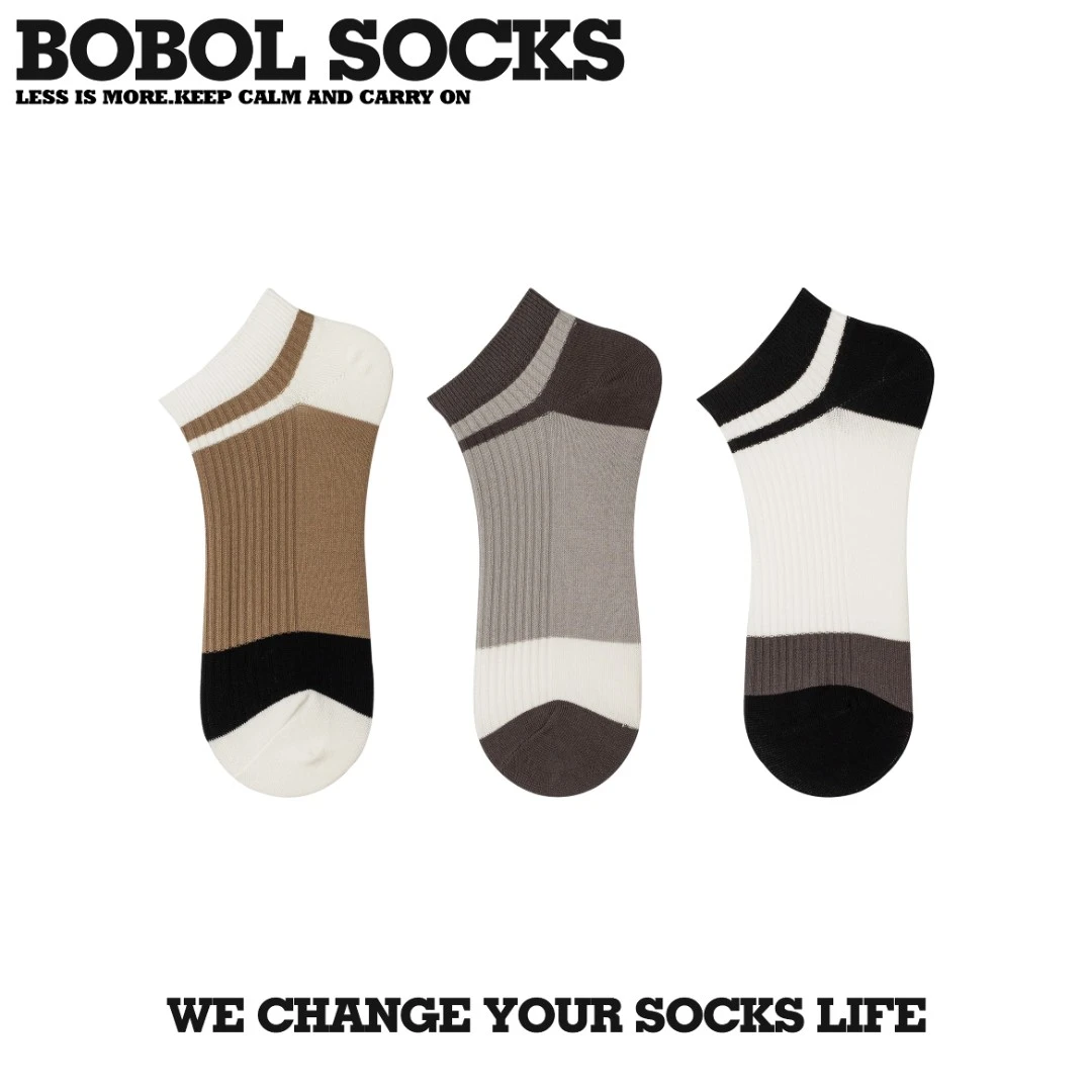 【BOBOLSOCKS!】夏季拼色低帮男短袜条纹男士短筒袜子休息男短袜